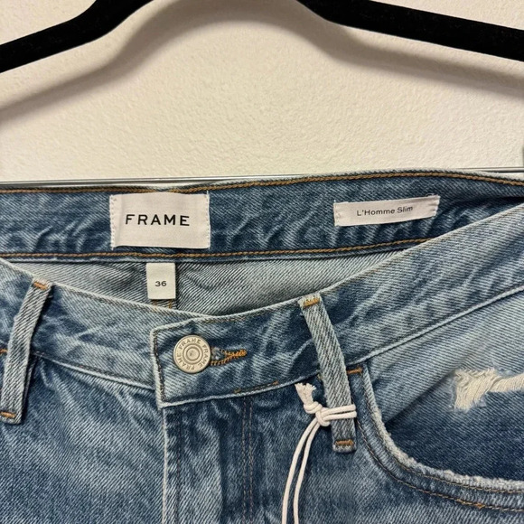NWT $296 FRAME Denim L’Homme Slim Ripped Jeans - Distressed Men's Pants - Picture 6 of 10